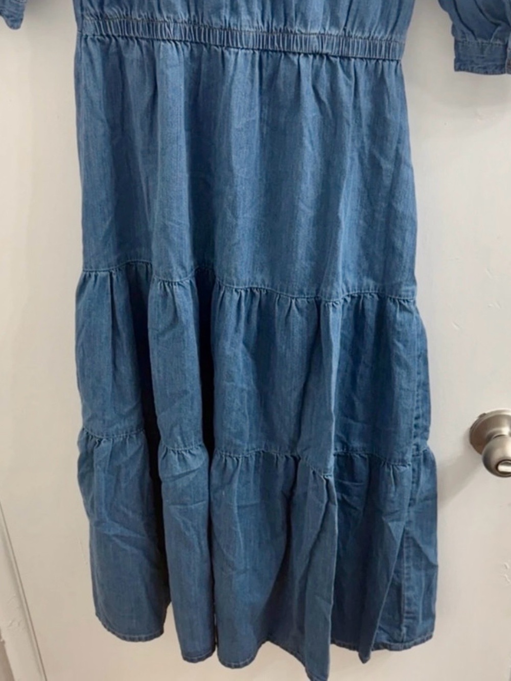 Monsoon Blue Denim Embroidered Tiered Midi Dress Size 8 - Picture 5 of 11
